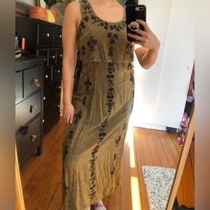 Vintage green beaded paisley long dress